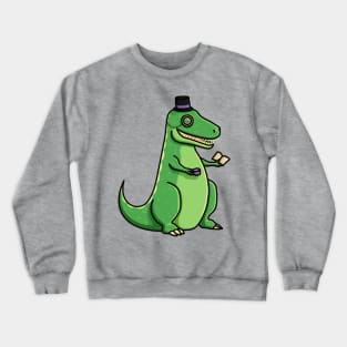 Fancy Tea-Rex, Trex, Dinosaur in a Top Hat Reading a Book with a Cup of Tea and a Monocle Crewneck Sweatshirt